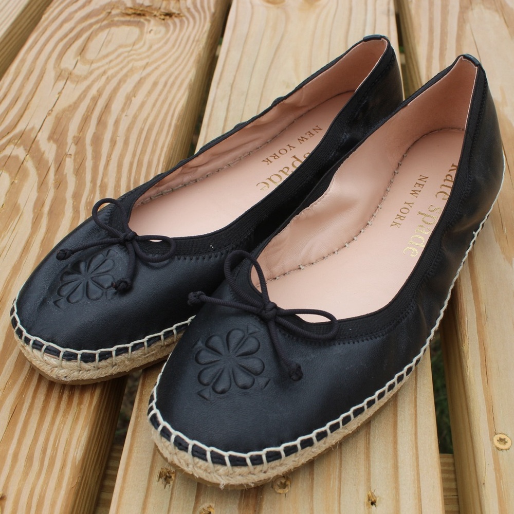 Kate Spade Clubhouse Black Leather Espadrilles Sz 8